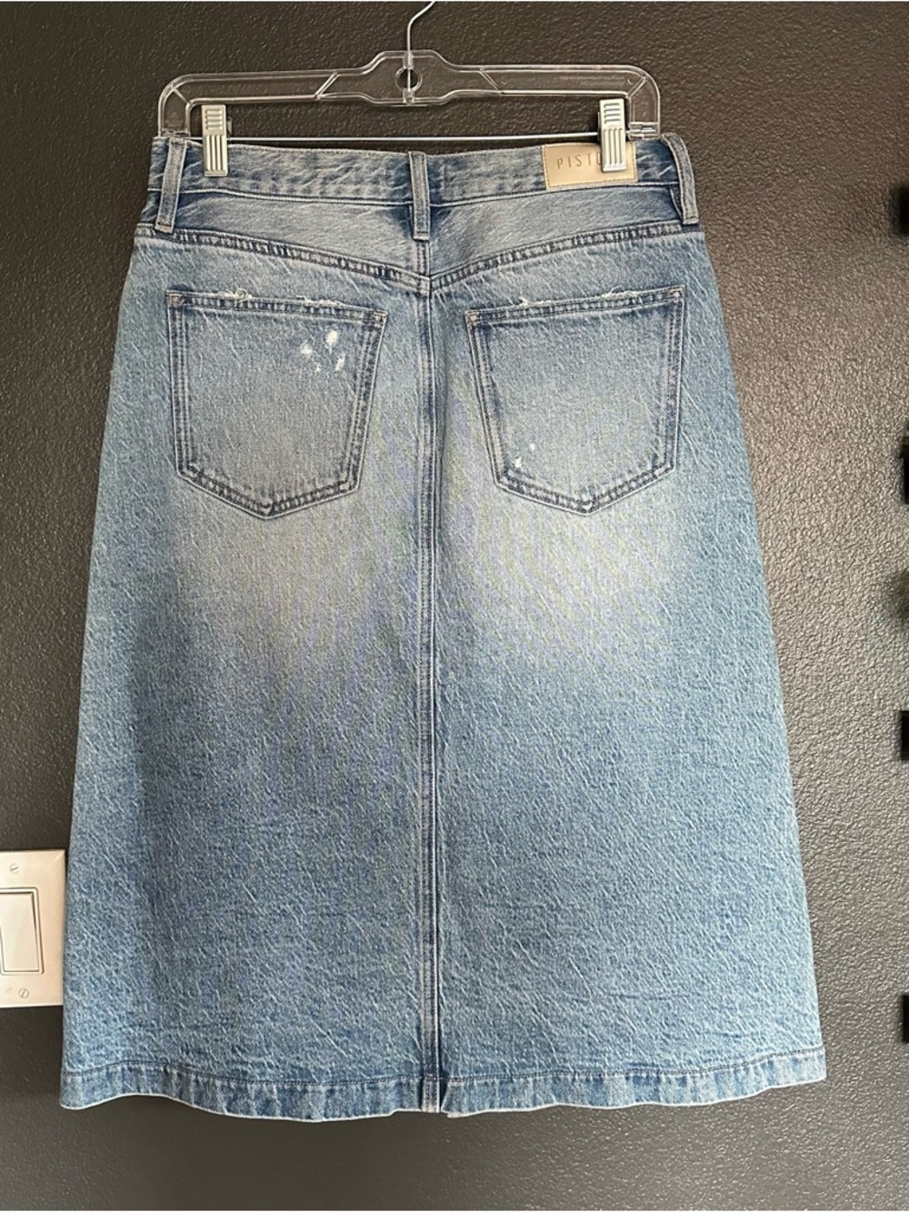 Pistola Distressed Denim Midi Skirt Front Slit Size 26 High Rise - Picture 3 of 7